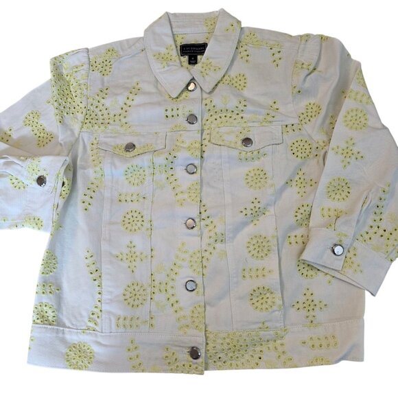 G by Giuliana Jacket Womens Medium Eyelet Embroidered Denim Button Floral M - Picture 2 of 16